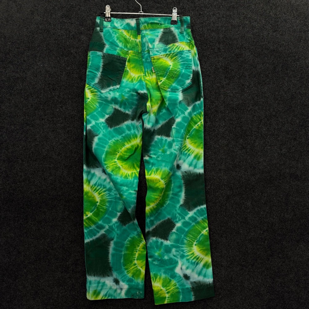 Vintage Levis Big E Tie Dye Pants Green Yellow 1970s Talon 42 Zip 27x26